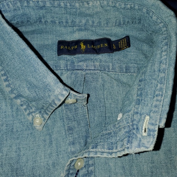 Chambray Polo RL Long Sleeve Button Shirt Large - Picture 4 of 6